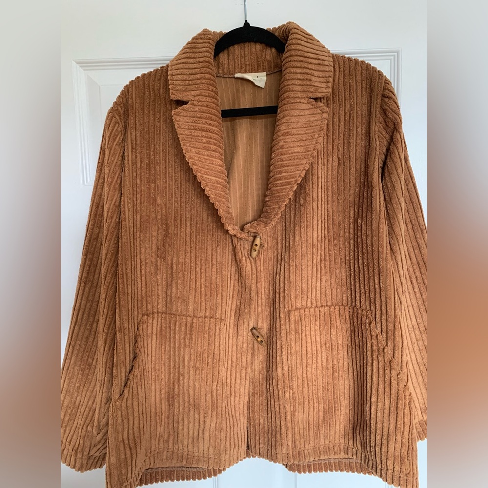 Hey Jude Vintage - Plush Oversized Teddy Jacket in Camel Brown (US L)